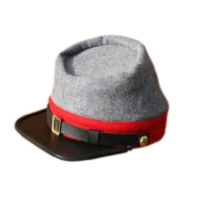 Civil War Artillery Officers Confederate Kepi, Grey with Red band Plain Hat