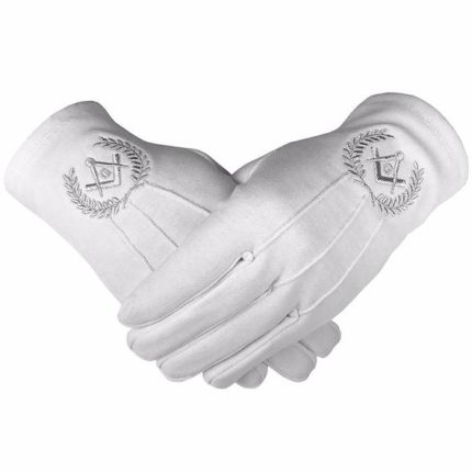 Masonic Cotton Gloves with Machine Embroidery Square Compass and G Silver