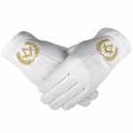 Masonic Cotton Gloves with Machine Embroidery Square Compass Gold