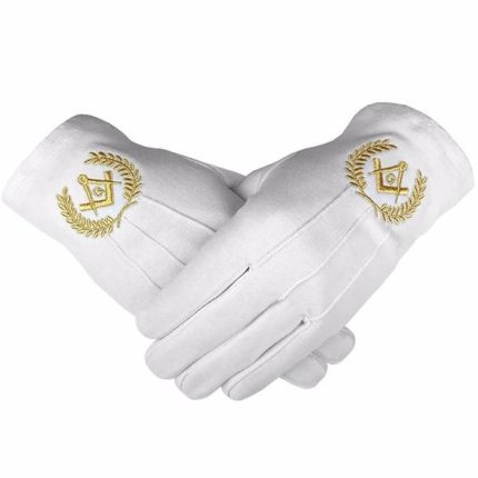 Masonic Cotton Gloves with Machine Embroidery Square Compass Silver