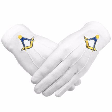 Masonic Cotton Gloves Machine Embroidery Yellow Square and Compass