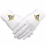 Masonic Gloves Yellow Square compass with G Machine Embroidery