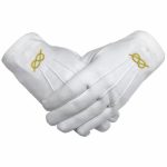 Masonic Gold knot Machine Embroidery White Cotton Gloves