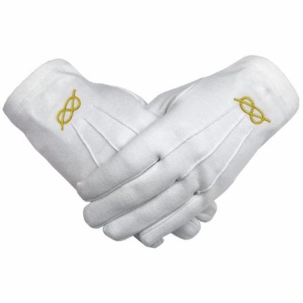 Masonic Gold knot Machine Embroidery White Cotton Gloves