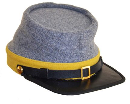 Civil War CS Cavalry Leather Peak kepi, Grey with Yellow Band Plain Kepi