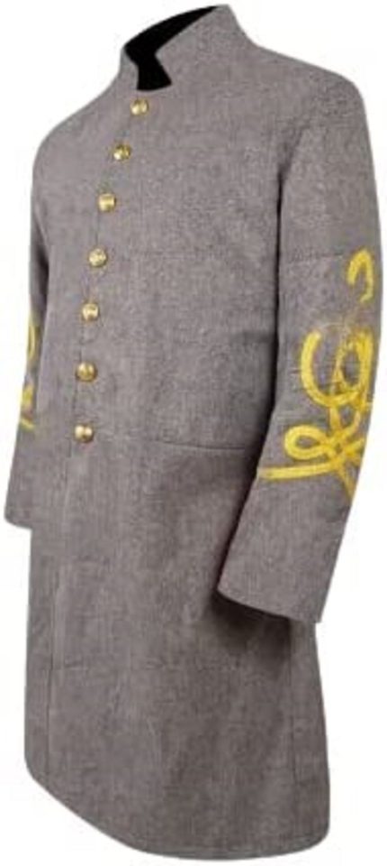 Civil War CS Officer's Single Breast 4 rows Braid Grey Wool Frock Coat