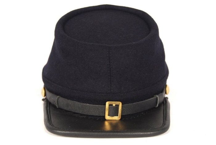 Civil War Union Army Leather Peak Kepi, Complete Navy Blue Kepi Hat