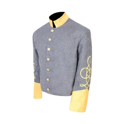 US civil war confederate cavalry Captain's Shell Jacket Single breasted Shell jackets are made From 100% wool.They have a 7 button on front with 3 buttons on each cuff One inner pocket over left breast. yellow collar and cuff denoting cavalry pattern, Lined with muslin,Guaranteed High quality Material