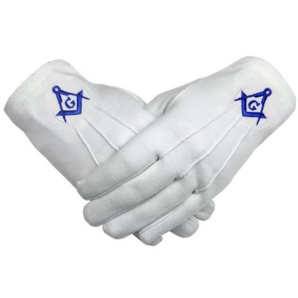 Masonic Cotton Gloves Blue Square and Compass G Machine Embroidery