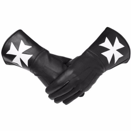 Knight of Malta Black Gauntlets White Maltese Cross Soft Leather Gloves