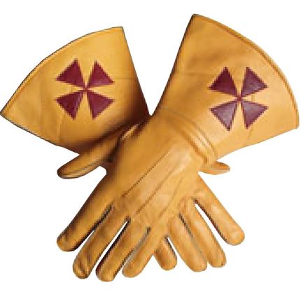 Knight Templar Yellow Color Gauntlets Red Cross Soft Leather Gloves