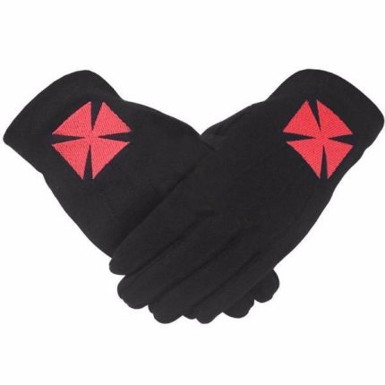 Masonic Knight Templar Black 100% Cotton Machine Embroidery Glove