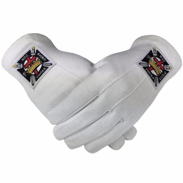 Masonic Knight Templar KT 100% Cotton Machine Embroidery Emblem Glove