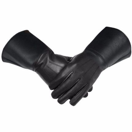 Masonic Piper Drummer Leather Gauntlets/Gloves Black