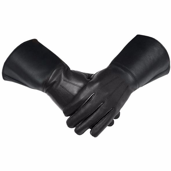Masonic Piper Drummer Leather Gauntlets/Gloves Black