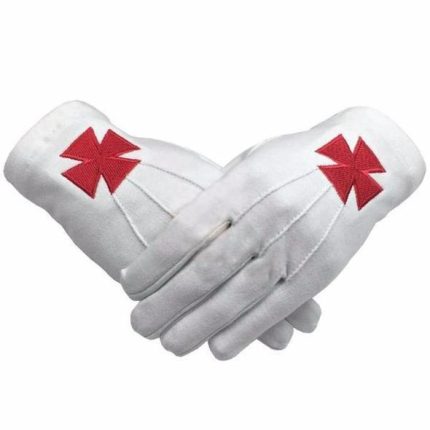 Masonic Knight Templar Red Nordic Cross White Cotton Machine Embroidery Glove
