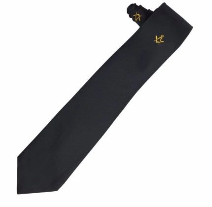 Masonic Regalia Masons Black Silk Tie with Gold embroidered Square Compass Logo