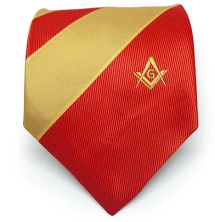 Masonic Masons Red and Yellow Tie with Square Compass & G