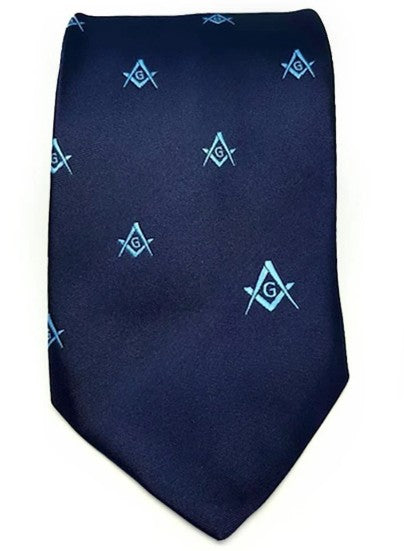 Masonic Regalia Craft Masons Silk Tie Embroidered Square Compass & G Blue