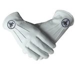 Masonic White Soft Leather Gloves With Square and compass