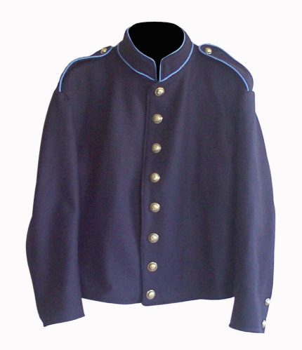 civil war union Infantry shell jacket Made of 100 % navy blue Wool Fully-Lined with muslin cotton single Breasted 8 Buttons on Front , Inside Pocket , Stand-up Collar.,