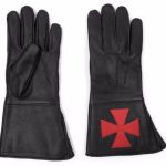 Masonic Regalia Knight Templar Black Gauntlets Red Cross Soft Leather Gloves