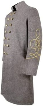 Civil War CS Officer's Double Breast 1 Rows Braid Grey Wool Frock Coat