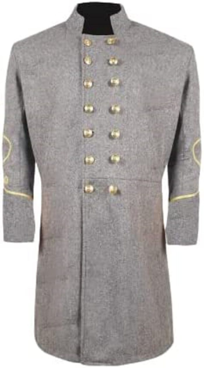 Civil War CS Officer's Double Breast 3 Rows Braid Grey Wool Frock Coat